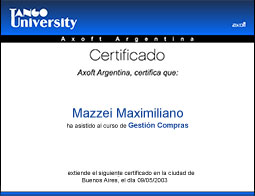 Certificado otorgado por Axoft Argentina